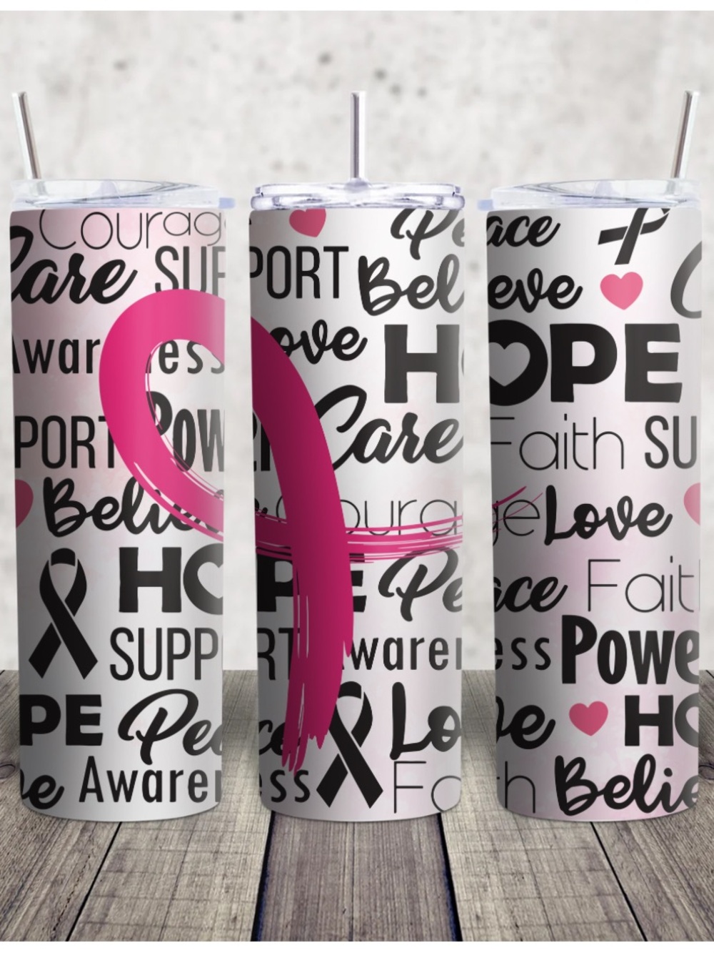 Hand Crafted Pink & Black Breast Cancer Awareness Tumbler